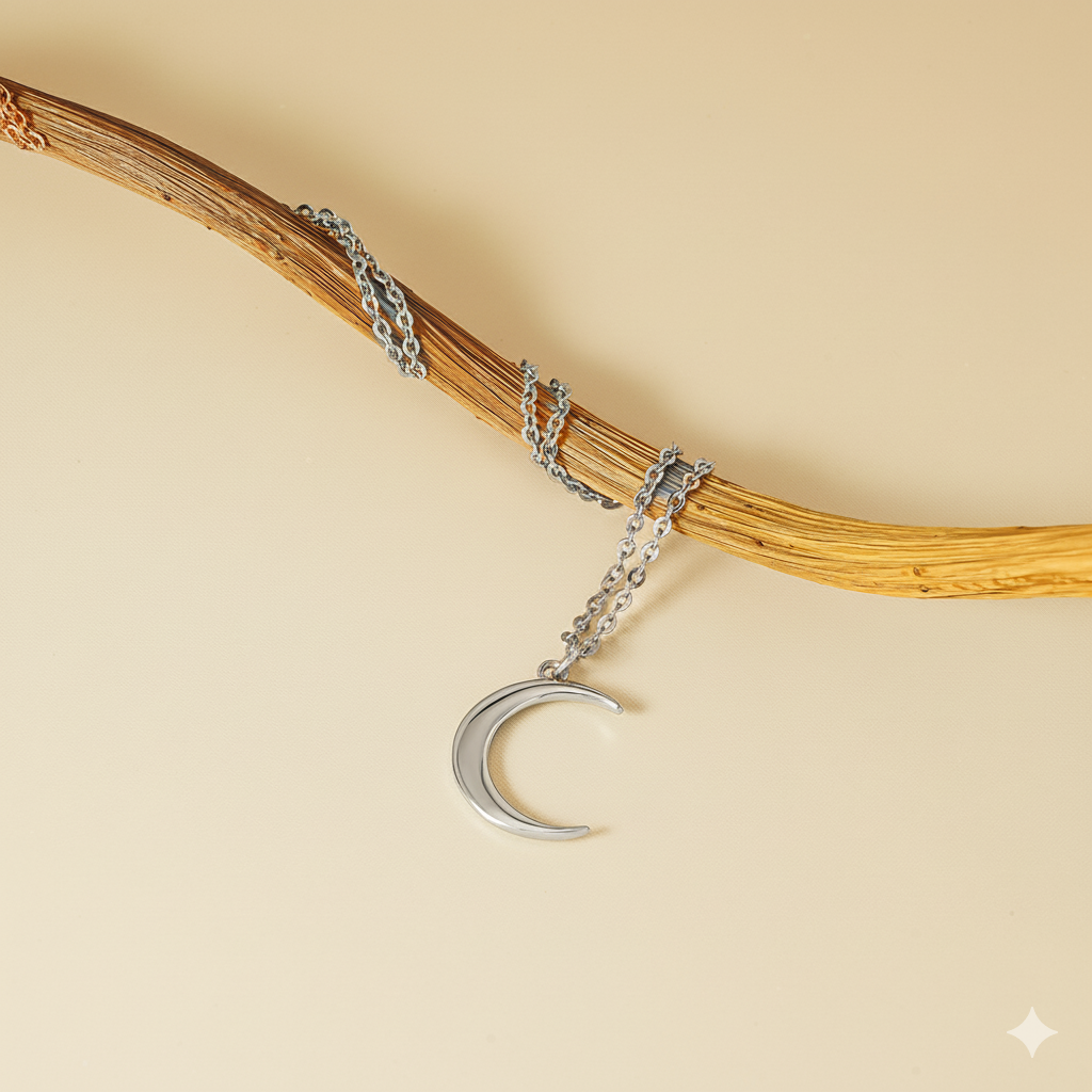 925 Sterling Sichelmond-Halskette, 18 Karat Weißgold-plattiert