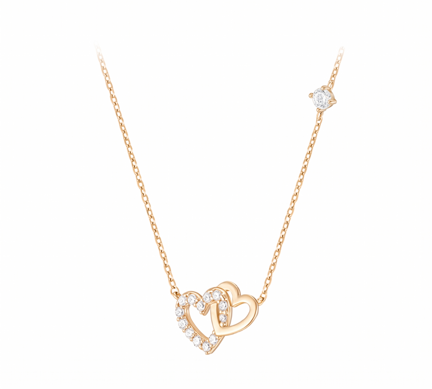 925 Sterling DOUBLE HEART-Halskette/Ohrringe, 18 Karat Gold-plattiert