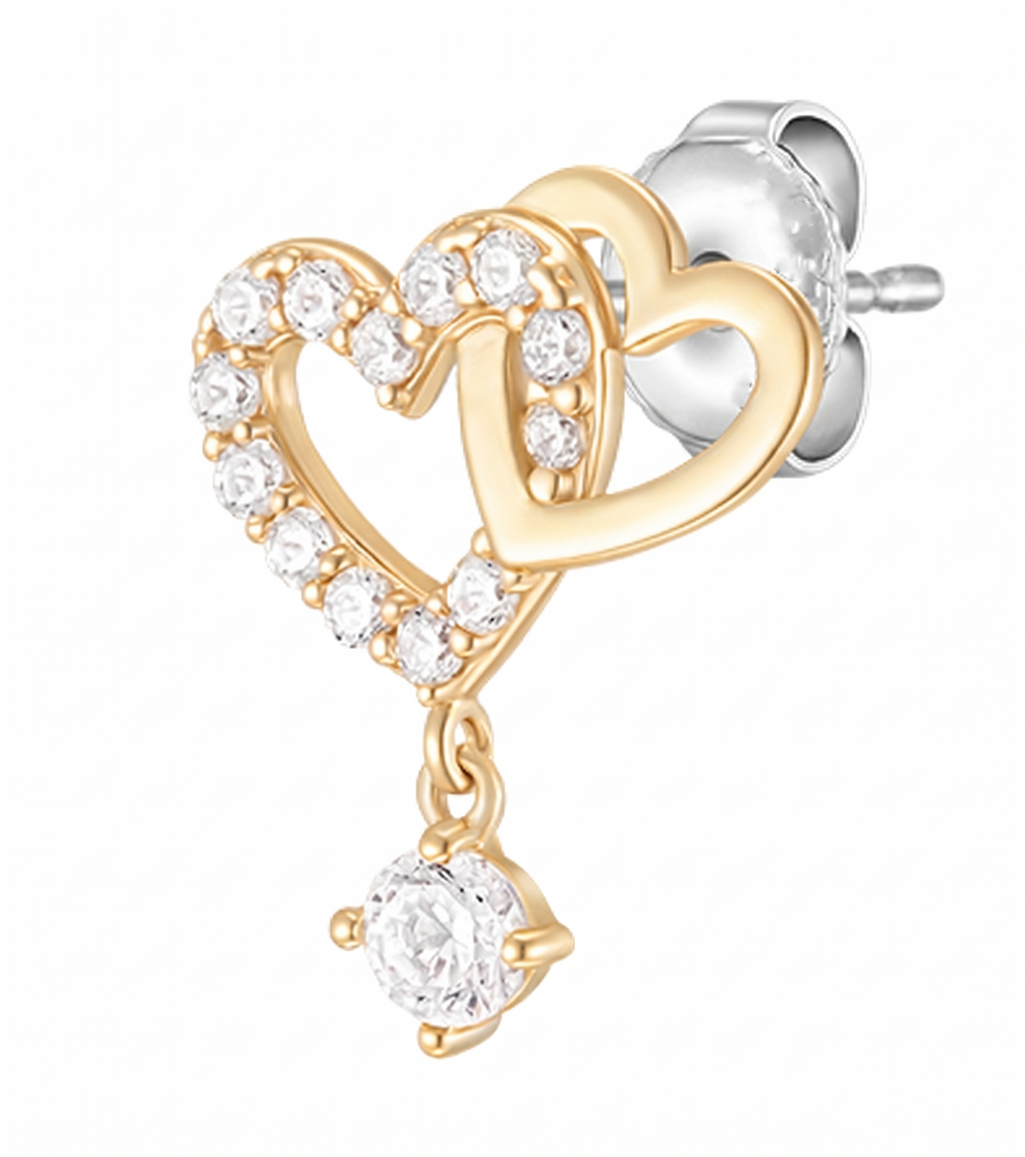 925 Sterling DOUBLE HEART-Halskette/Ohrringe, 18 Karat Gold-plattiert