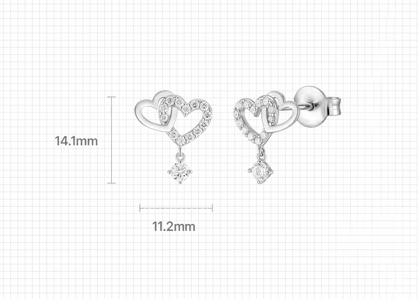 925 Sterling DOUBLE HEART-Halskette/Ohrringe, 18 Karat Gold-plattiert