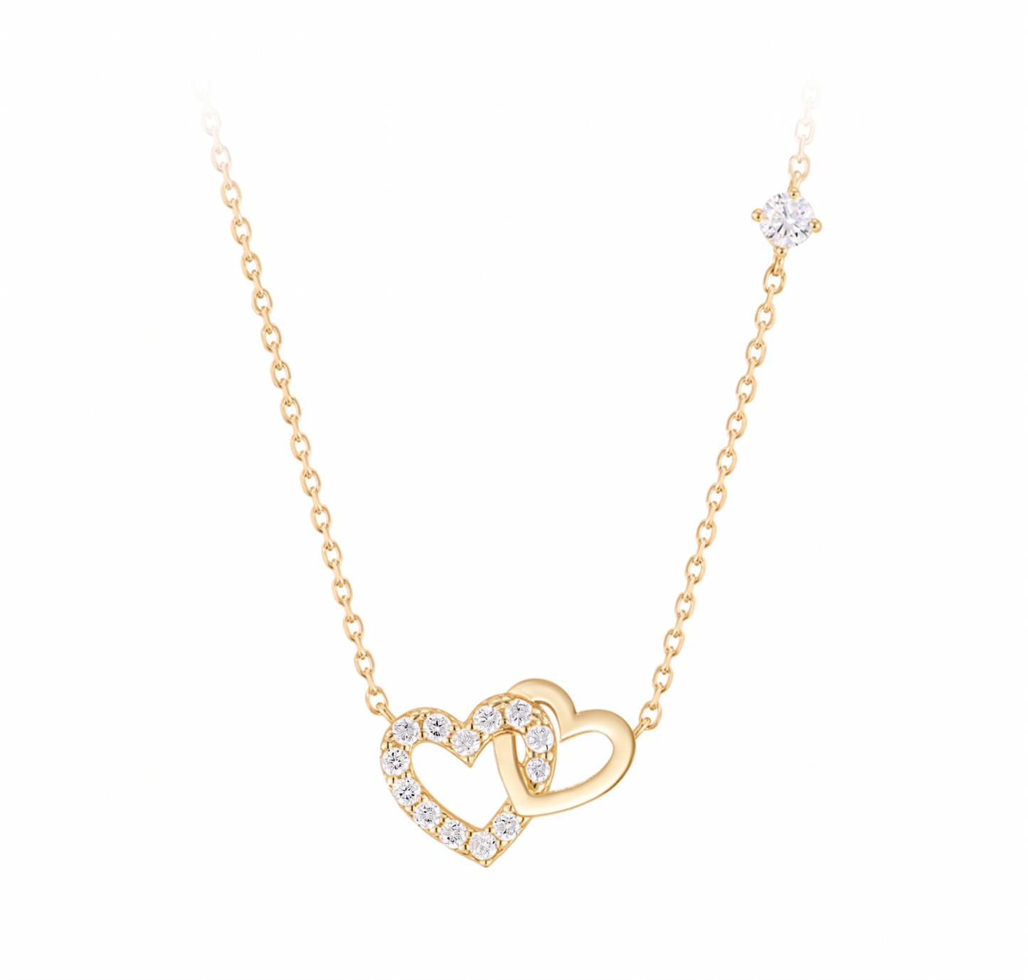 925 Sterling DOUBLE HEART-Halskette/Ohrringe, 18 Karat Gold-plattiert