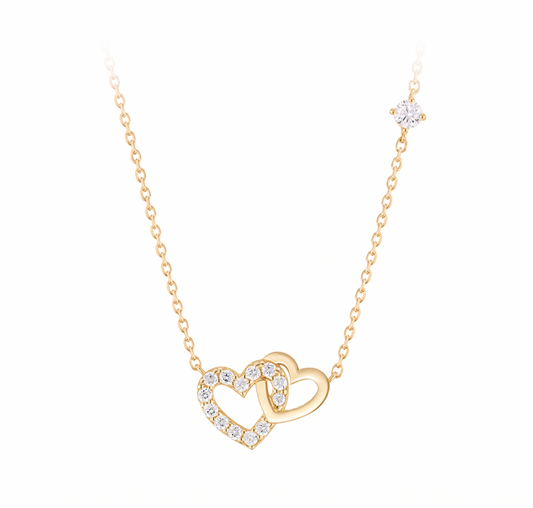 925 Sterling DOUBLE HEART-Halskette/Ohrringe, 18 Karat Gold-plattiert