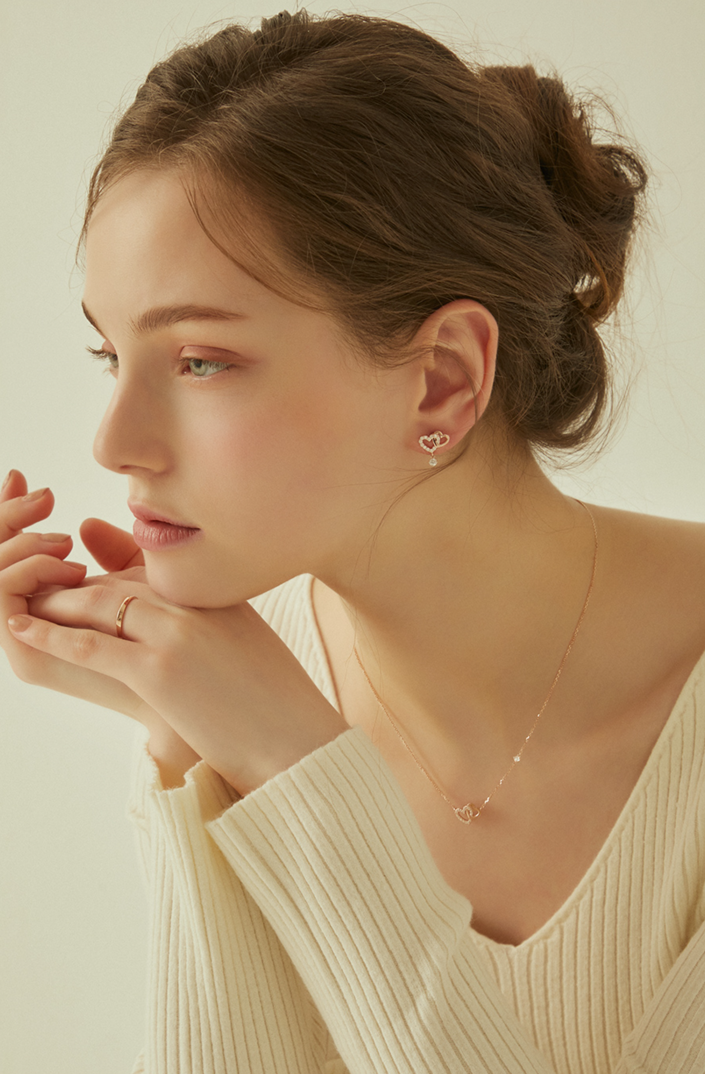 925 Sterling DOUBLE HEART-Halskette/Ohrringe, 18 Karat Gold-plattiert