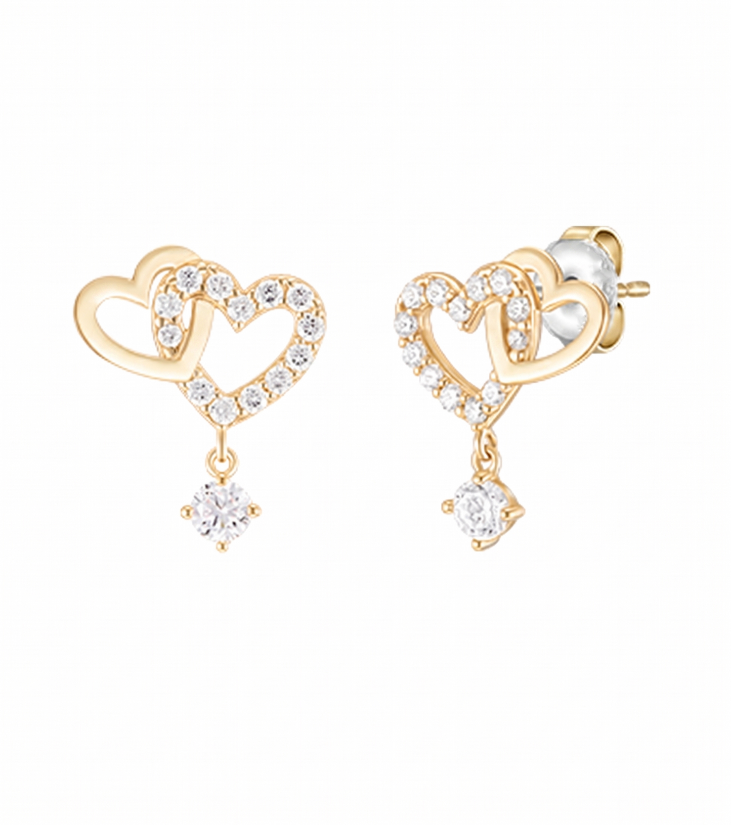 925 Sterling DOUBLE HEART-Halskette/Ohrringe, 18 Karat Gold-plattiert