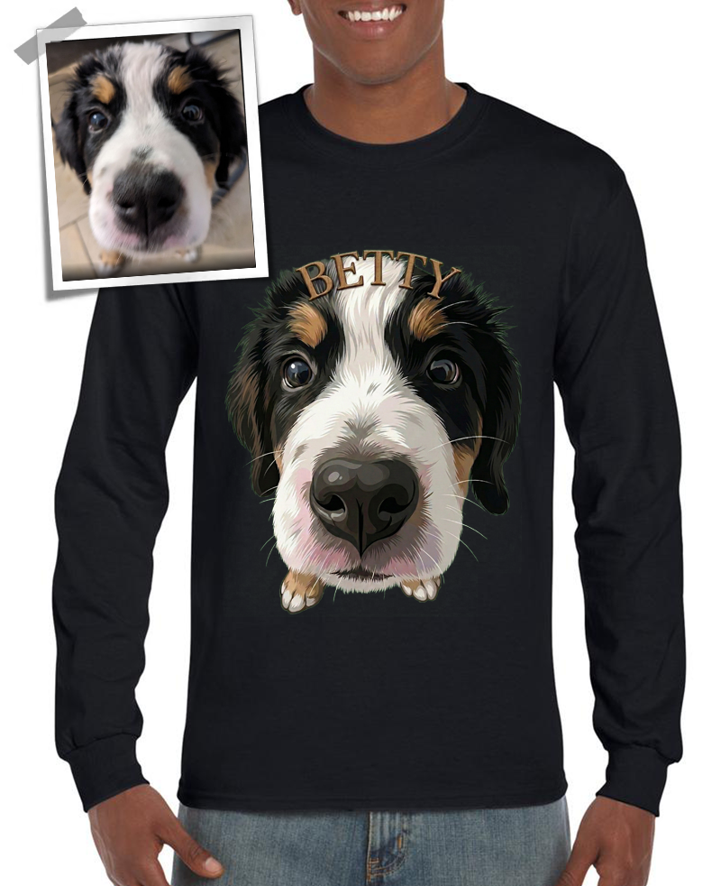 "Pacozier®" Personalisiertes Haustier T-Shirt mit Foto - Custom Hundemotiv - Geschenk für Tierliebhaber T-Shirt - Langarm