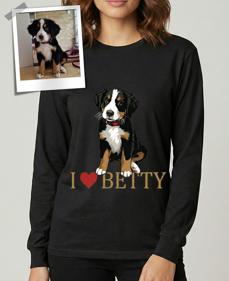 "Pacozier®" Personalisiertes Haustier T-Shirt mit Foto - Custom Hundemotiv - Geschenk für Tierliebhaber T-Shirt - Langarm