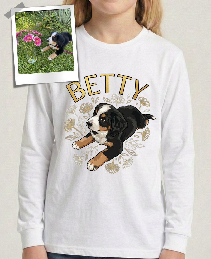 "Pacozier®" Personalisiertes Haustier T-Shirt mit Foto - Custom Hundemotiv - Geschenk für Tierliebhaber T-Shirt - Langarm