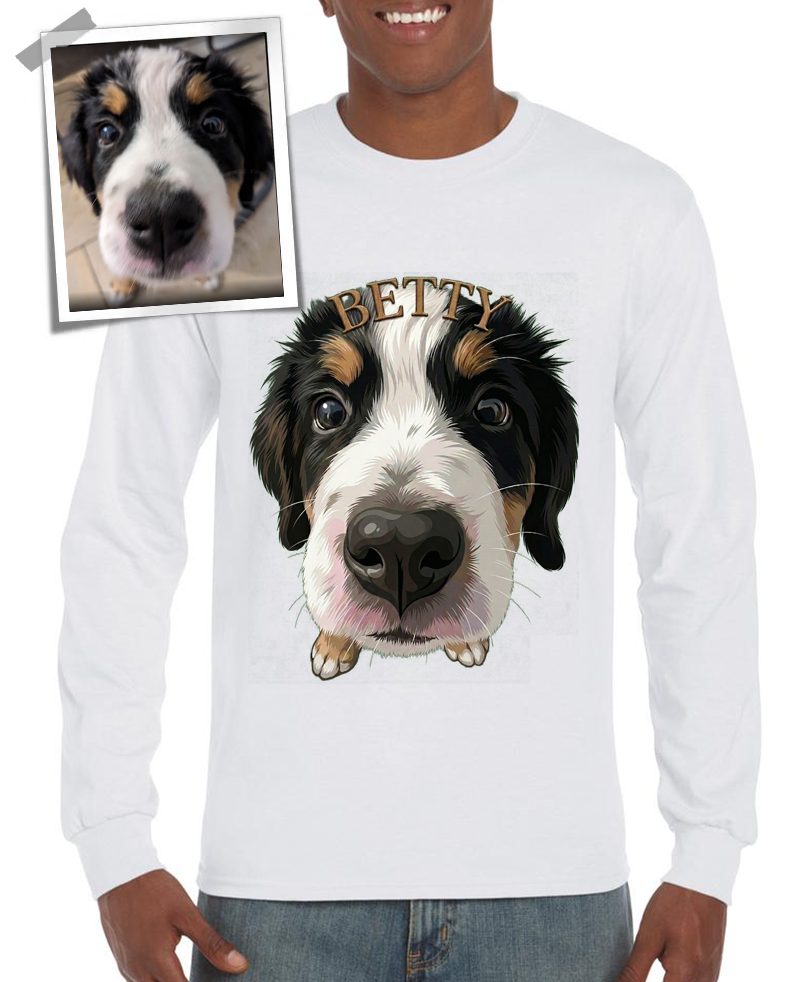 "Pacozier®" Personalisiertes Haustier T-Shirt mit Foto - Custom Hundemotiv - Geschenk für Tierliebhaber T-Shirt - Langarm