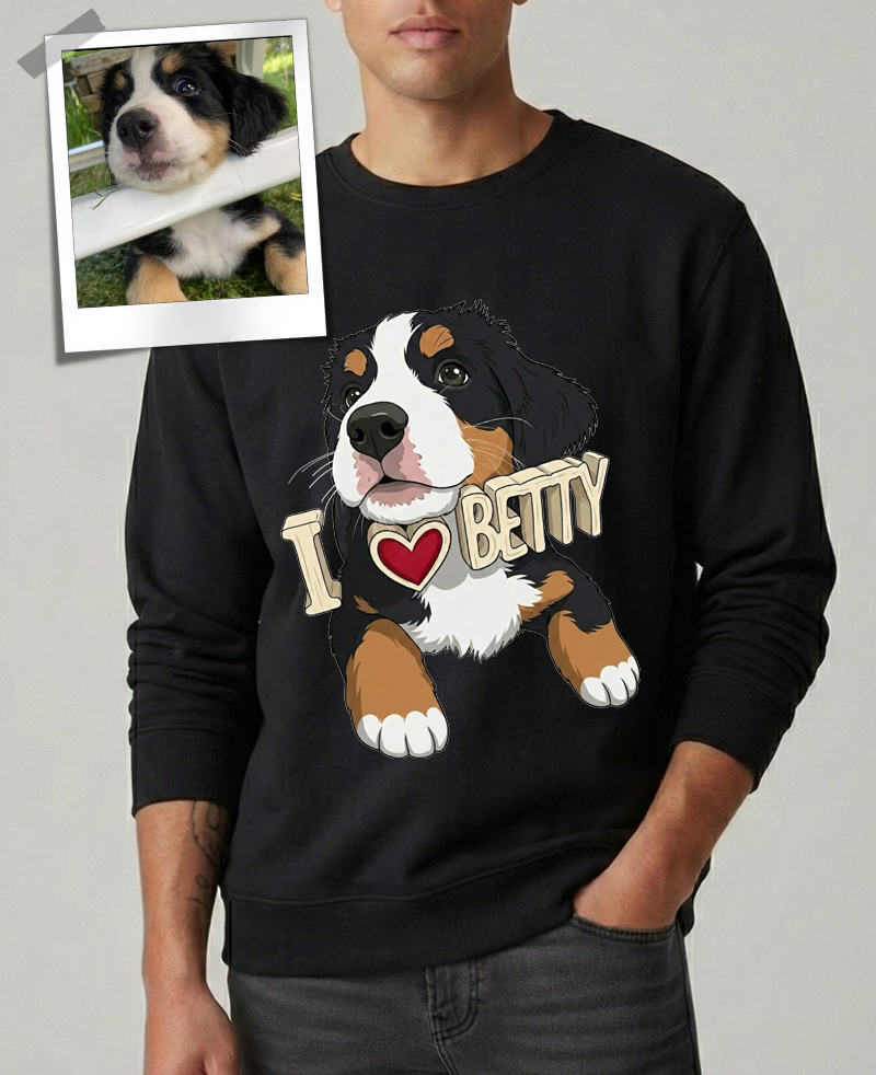"Pacozier®" Personalisiertes Haustier T-Shirt mit Foto - Custom Hundemotiv - Geschenk für Tierliebhaber Sweatshirt