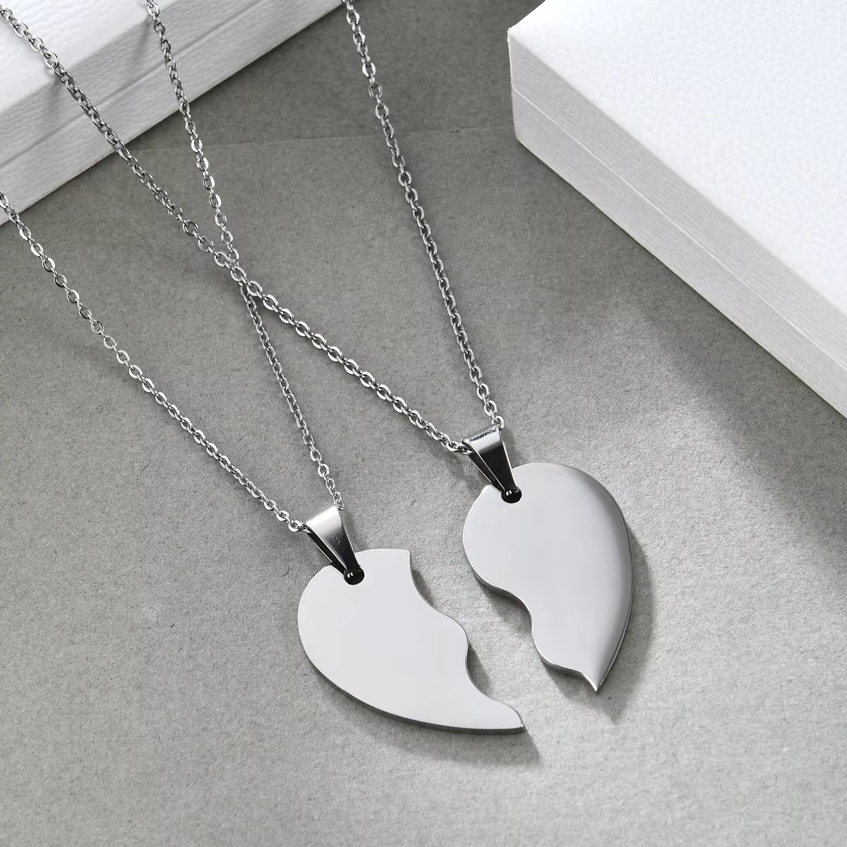 Freundschaftskette mit Herz-Anhänger, 18 Karat Weißgold-plattiert