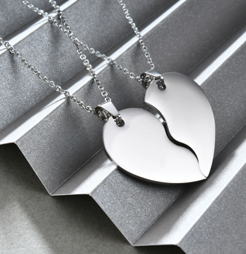 Freundschaftskette mit Herz-Anhänger, 18 Karat Weißgold-plattiert