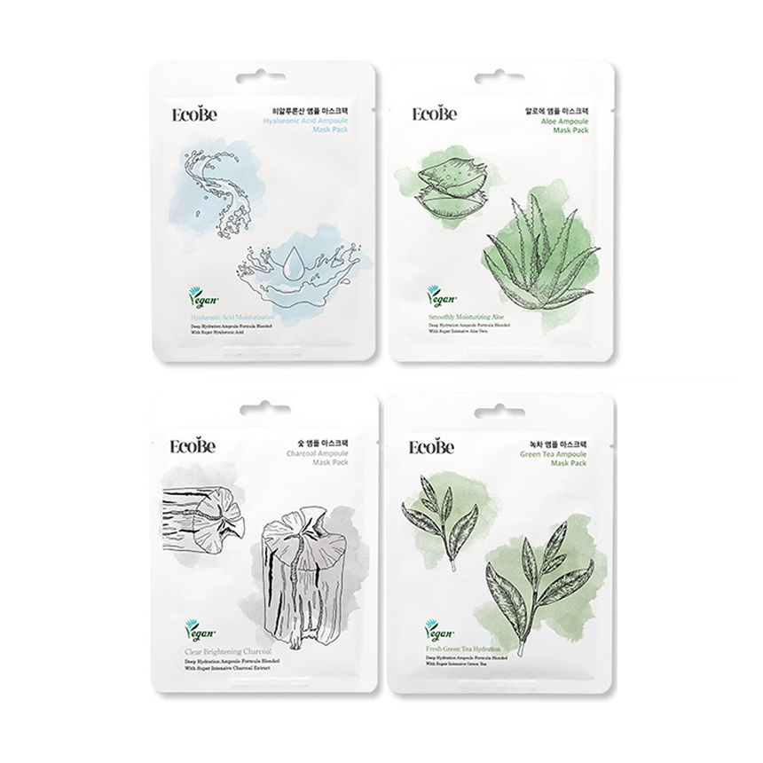 Ecobe Vegane Ampullen-Gesichtsmaske, Sortenmix (4er-Set)
