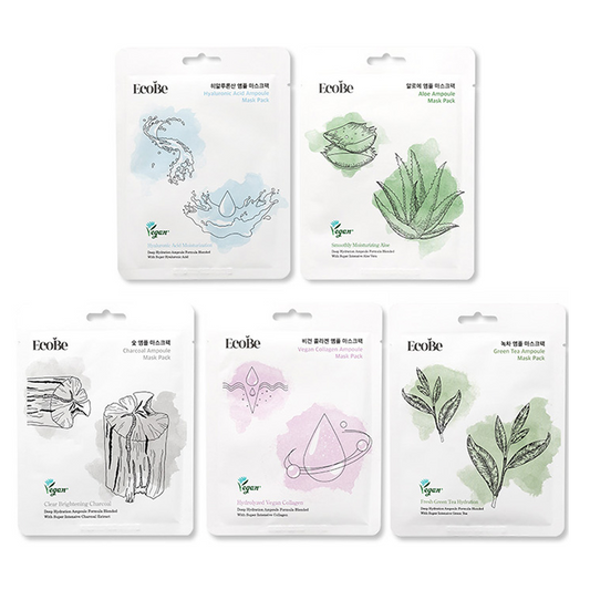 Ecobe Vegane Ampullen-Gesichtsmaske, Sortenmix (5er-Set)