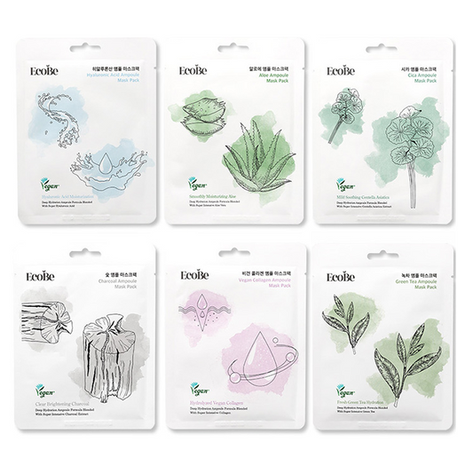 Ecobe Vegane Ampullen-Gesichtsmaske, Sortenmix (6er-Set)