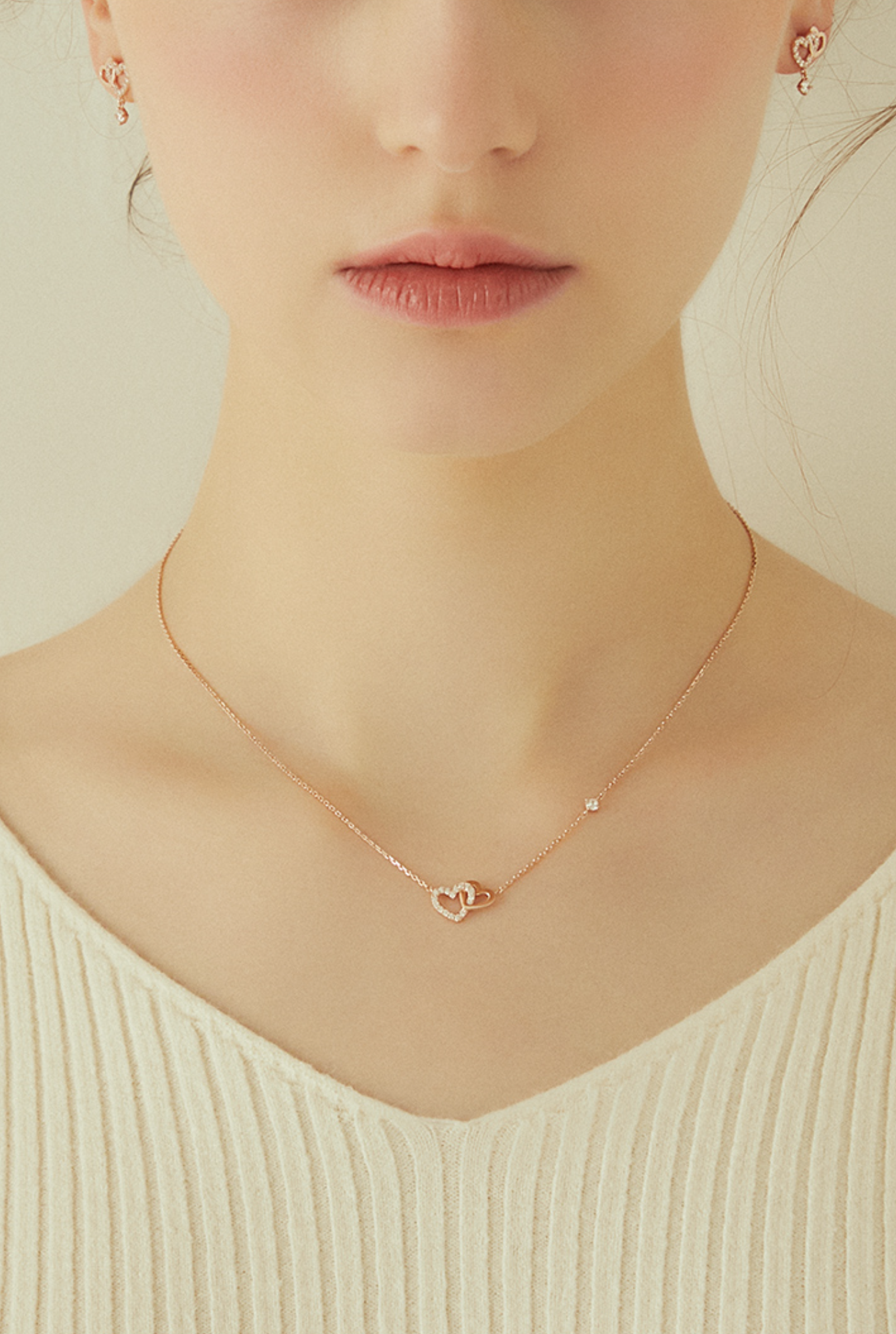 925 Sterling DOUBLE HEART-Halskette/Ohrringe, 18 Karat Gold-plattiert