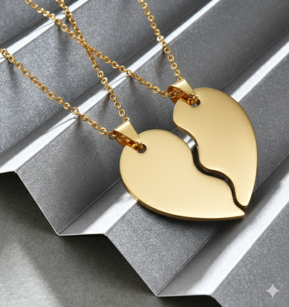 Freundschaftskette mit Zweifarbige Herz – 18 Karat Gold & Weißgold-plattiert