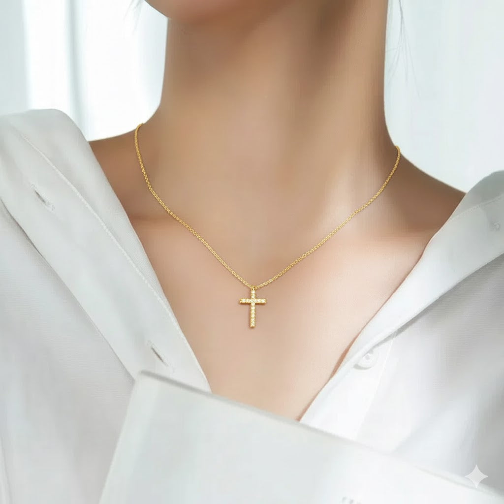 925 Sterling Kreuz-Halskette, 18 Karat Gold-plattiert